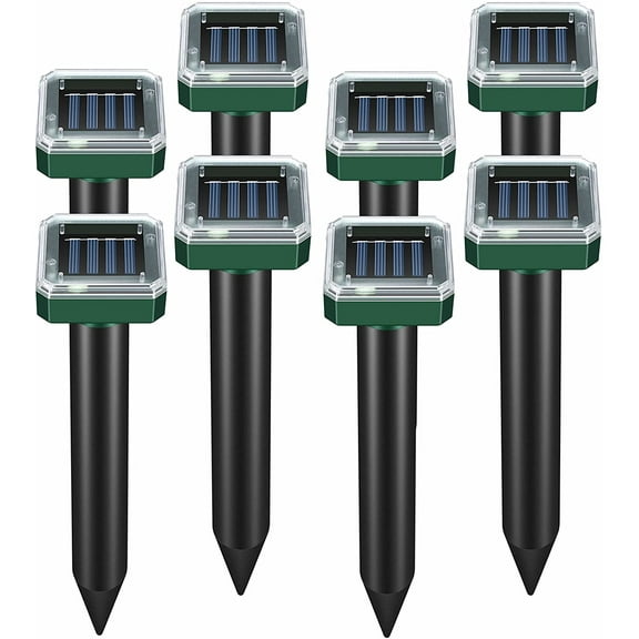 MODANU 8 Pack Ultrasonic Solar Animal Repellent | Humane Solar Remover Pest Control Spikes for Groundhog, Gopher, Vole, Mole, Snake, Chipmunk, Racoon, Squirrel, Mice & Other Burrowing Rodents