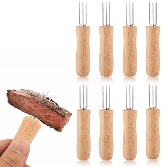 MODANU 8Pcs Stainless Steel Corn Holders, Corn Cob Skewers with Wooden Handles for Bbq Fruits and Vegetables for and Outdoor Use