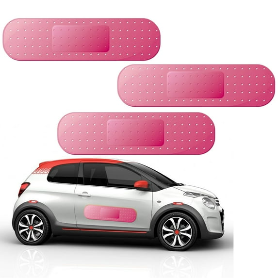 MODANU Car Bandage Funny Sticker 3 Pack, 10" x 2.6" Car Body Dent Scratches Band-aid Creative Reflective Decoration, Outdoor Waterproof Decal for Bumper Trunk Door Window (Pink)