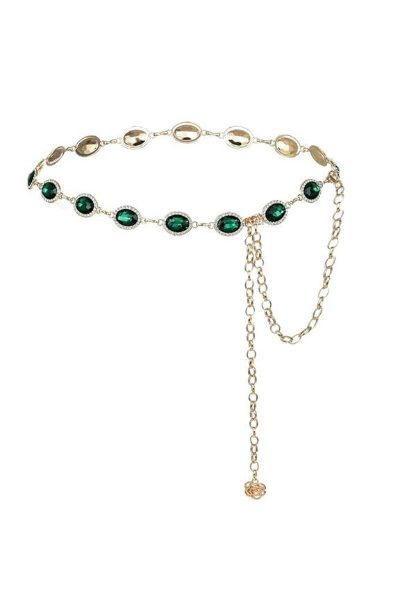 Chain Belt for Women, 45in Gold Metal Waist Chain Adjustable Vintage Waist Link Belts Chain Belts for Dress, Green