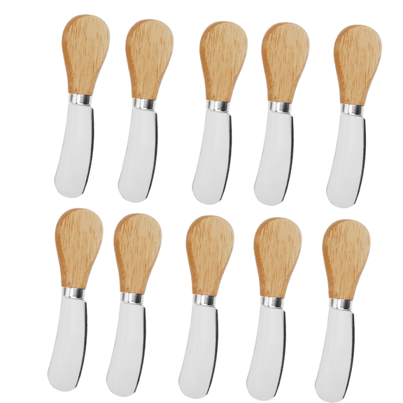 MODANU Cheese Spreader Knives, 10 Pcs Mini Butter Knife Spreader with Wooden Handle, Stainless Steel Cheese Knife Set for Charcuterie Board, Sandwich, Appetizers, Cocktail Spreading Knife