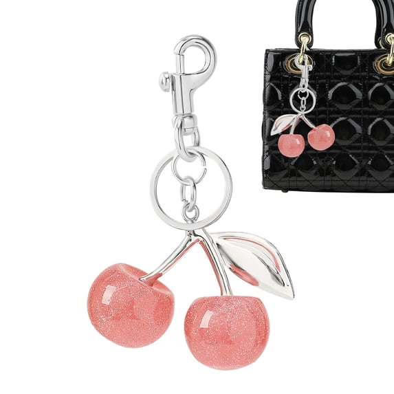 MODANU Cherry Bag Charm, Cherry Bag Charm Purse Charms Keychain- Car Cherry Accessories keychian, Christmas Valentine Bag Gifts for Women, Silver
