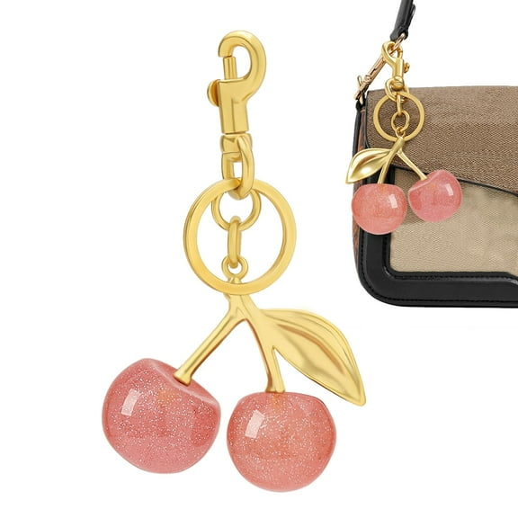 MODANU Cherry Bag Charm Keychain for Women, Cute Cherry Purse Accessories, Bag Charms for Handbags, Christmas gift for Her, Gold