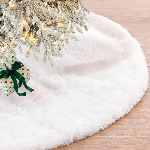 MODANU Christmas Tree Skirt, 35inch White Tree Skirt, Luxury Small Plush Xmas Tree Skirt for Christmas Tree Decorations Christmas Holiday Home Party Decor