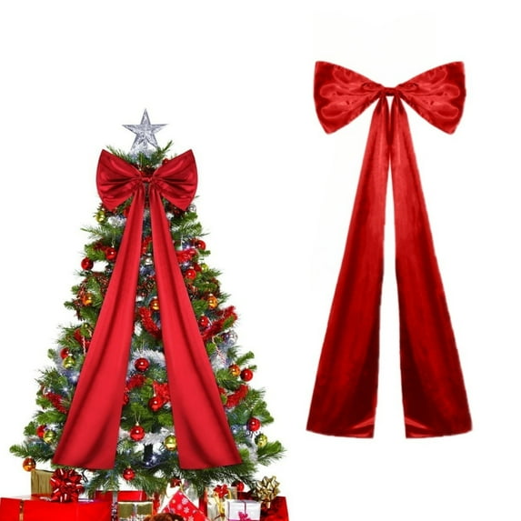 MODANU Christmas Tree Topper Bow, 47in Red Christmas Tree Bows, Satin Christmas Wreath Bows for Home Party Wedding Car Holiday Decor Supplies