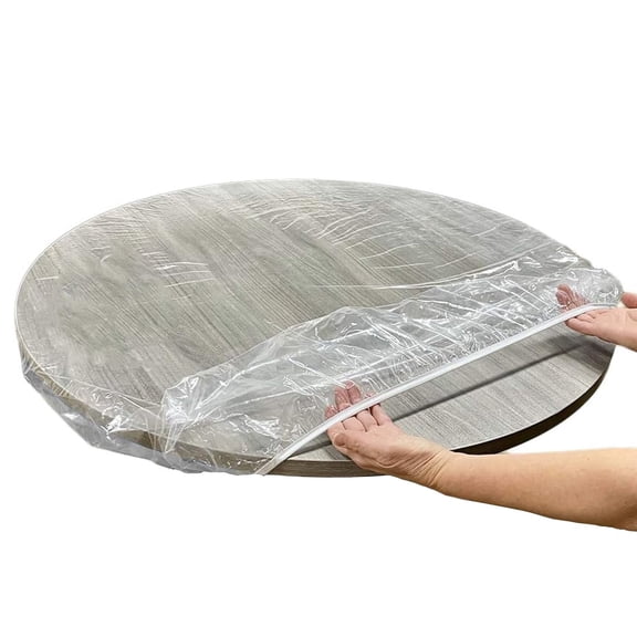 MODANU Clear Vinyl Round Fitted Tablecloth Waterproof Elasticized Table Cloth Plastic Table Cover Protector (45" to 54" Round Table)