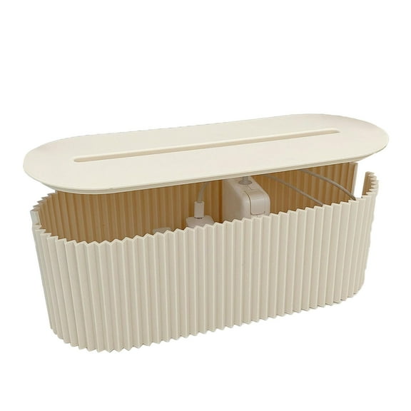 MODANU Cord Storage Box, Multifunctional Plastic Power Cover Cord Holder Outlet Cable Management Box (White)