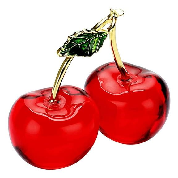 MODANU Crystal Cherry Figurine Crystal Cherry Ornament, Small Sparkly Glass Fruit Paperweight for Tabletop Centerpiece Home Office, Christmas Wedding Birthday Decoration Gift