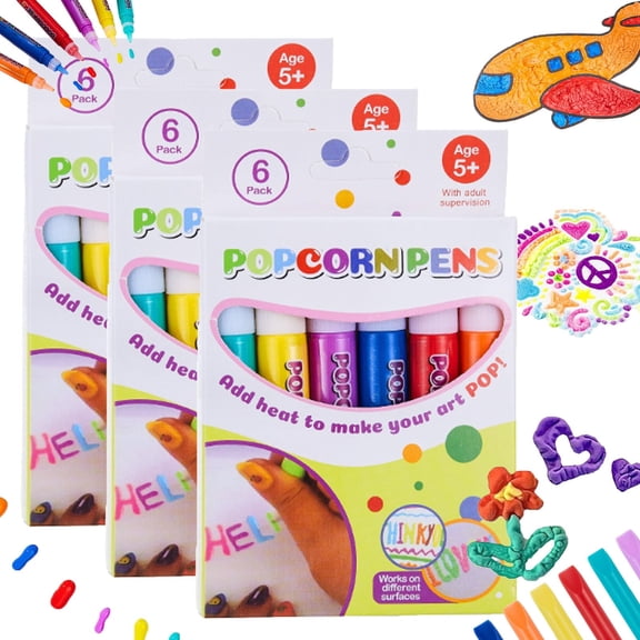 MODANU DIY Bubble Popcorn Drawing Pens, Magic Puffy Popcorn Pens, 3D Magic Popcorn Color Pens, Magic Puffy Paint Pens, Christmas Gift(3 Boxes, Total 18Pcs)
