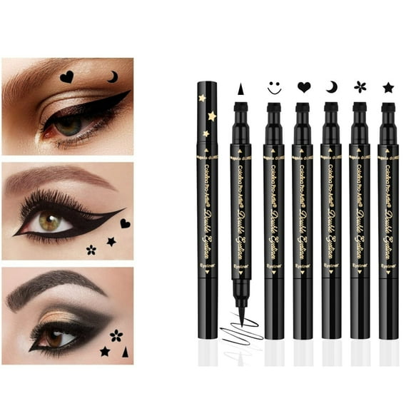 MODANU Double-headed Liquid Eye Stamp Pen Set of 6, Black Eye Pencil Eye Stencil, Star Moon Heart Eye Stamp Eye Face Makeup for Women and Girls