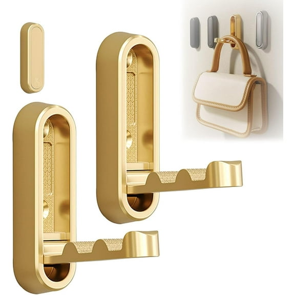 MODANU Foldable Coat Hooks, Invisible Folding Retractable Wall Hooks for Hanging Coats, Scarves, Hats, Bathrobes, Keys, Bags (Gold, 1Pcs)