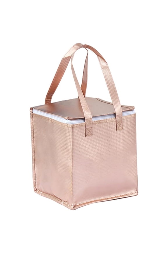 Insulated Food Carrier Bag, 11.8 x 11.8 x 13.8in Reusable Grocery Shopping Bag Warming Cooler Pizza Catering Bag Food Tote for Hot and Cold Food Beverages, Rose Gold
