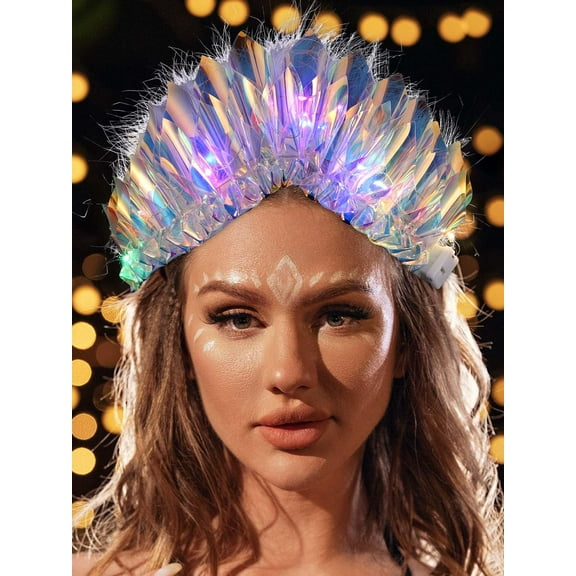 MODANU Light Up Laser Headbands LED Glowing Headpiece Flashing Crown Luminous Hair Hoop Tiara Headwear New Year Nightclub Birthday Cosplay Party Hair Accessories for Women and Girls