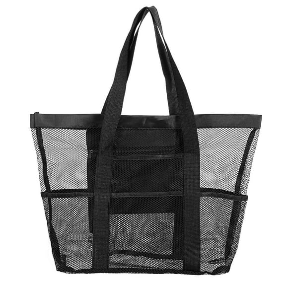 MODANU Mesh Beach Tote Bag, 17" x 13" x 5" Upgraded Beach Towel Bags, Waterproof Pool Bag for Beach Vacation and Travel Daily (Black)