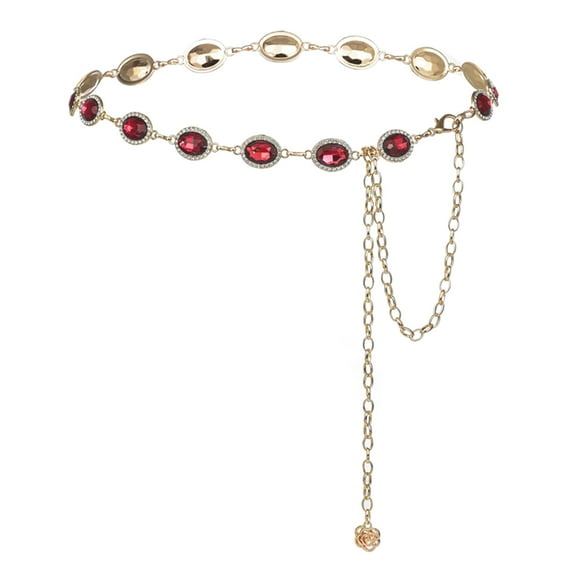 MODANU Metal Waist Chain Link Belt for Women Western Cowgirl Boho Turquoise Belts for Dress Jeans Country Concert Outfit, Gifr for Her(Red)