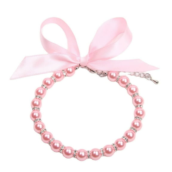 MODANU Pink Pearls Dog Necklace Collar Cat Wedding Collar Cat Collars Adjustable Girl Dog Collars for Small Dog Girl Puppy Cat Collar Accessories (L)