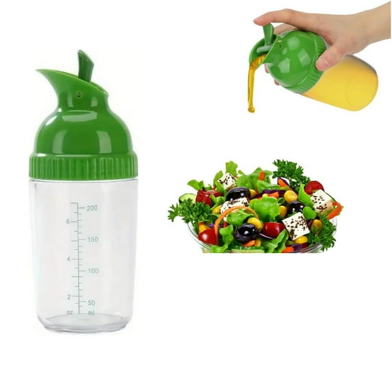 MODANU Salad Dressing Shaker, 6.76oz Plastic Clear Measuring Bottle for Mixing Ranch Homemade Sauce Container BPA Free Dripless Pour PP Dispenser Leak Proof Sealed Spout Lid (Green)