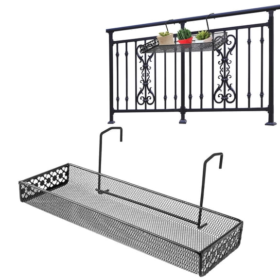 MODANU Small Hanging Railing Planters Holder, Flower Pot Basket Shelf Planter Railing Shelf with Hook Fence Porch Pot Holder Metal Fence Plant Basket Assemble Plant Racks for Patio Balcony