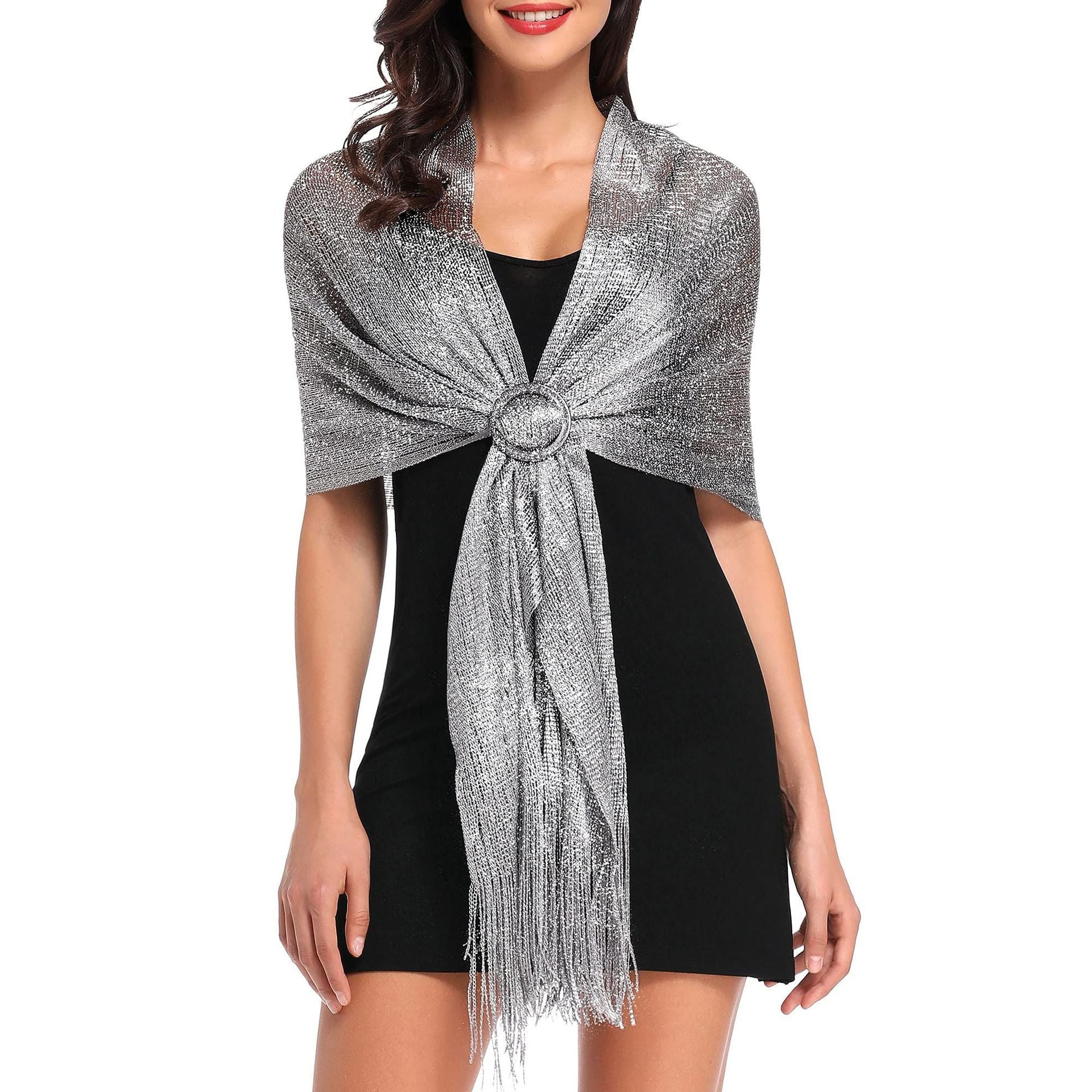 MODANU Sparkling Shawls with Buckle/Wraps for Wedding Evening Dresses  Cocktail, Silver