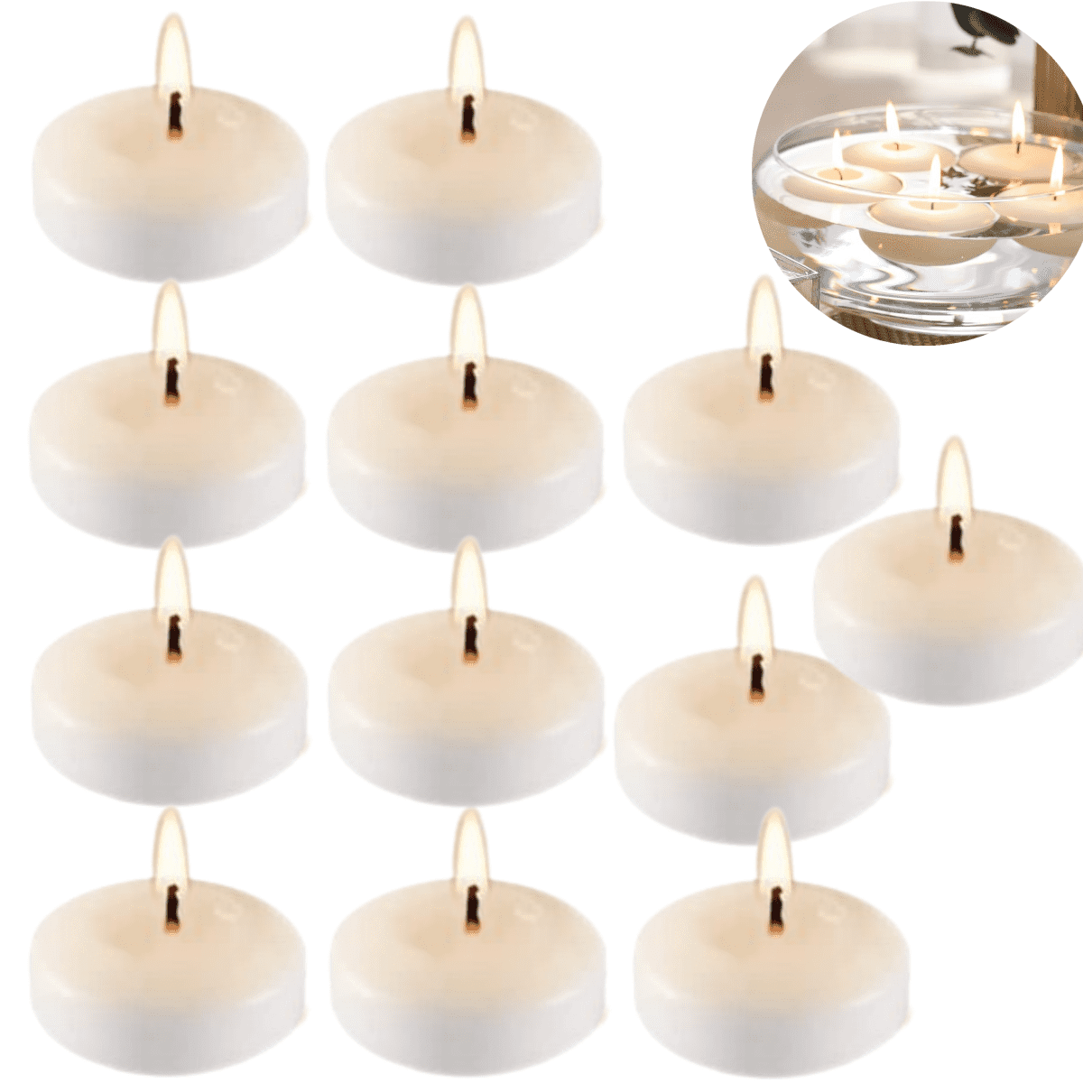 MODANU White Floating Candles, 1.7 '' Unscented Dripless Wax Burning