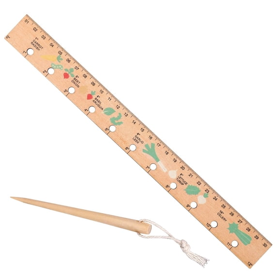 MODANU Wooden Planting Ruler and Seeder Set, 11.8" Seed Spacing Ruler Seed Planting Ruler with Holes Garden Dibber Spacing Ruler with Vegetable Spacing Advice Gardening Seed Planting Tool