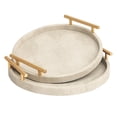 thumbnail image 1 of MODE HOME Shagreen Round Serving Tray Set of 2, Ivory Decorative Accent Trays with Gold Metal Handles for Coffee Table, Ottoman, Living Room, Bathroom and Home Decor, 1 of 7