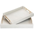 thumbnail image 1 of MODE HOME 2 Piece Woven Leather Ottoman Tray with Gold Handles, Perfect Rectangular Serving Tray for Living Room, Coffee Table Tray as Thoughtful Gift for Home Decor Enthusiasts (White), 1 of 8