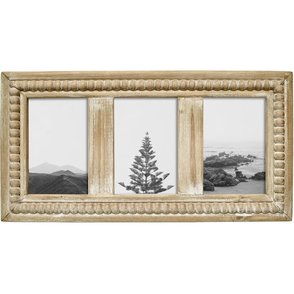 MODE HOME Rustic Distressed Picture Frames Collage with Decorative Beads, 3 Opening 4x6 Photo Frames Farmhouse Picture Frame for Table or Wall Hanging, Gift Idea for Family and Friends