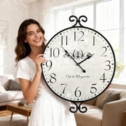 MODE HOME 30 inch Extra Large Farmhouse Wall Clock with Wrought Iron Frame, Warm Gray Finish, Silent Battery Operated Decorative Clock