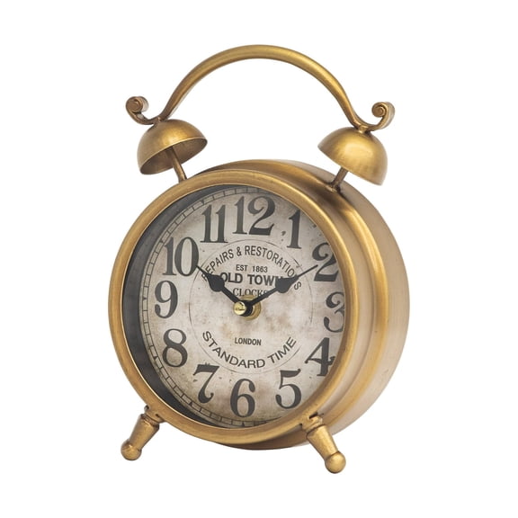 MODE HOME Antique Gold Table Clock for Living Room Decor, Rustic Farmhouse Desk and Shelf Clock, Silent Non-Ticking Mantel Clock for Bedroom, Living Room, Kitchen, Battery Operated