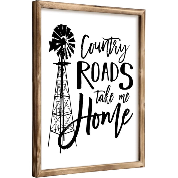MODE HOME Country Roads Take Me Home Sign - Rustic Wooden Wall Art with Metal Hook, Farmhouse Family Sign Wall Decor for Living Room, Country Music Lyric Home Decor 14x11 Inch