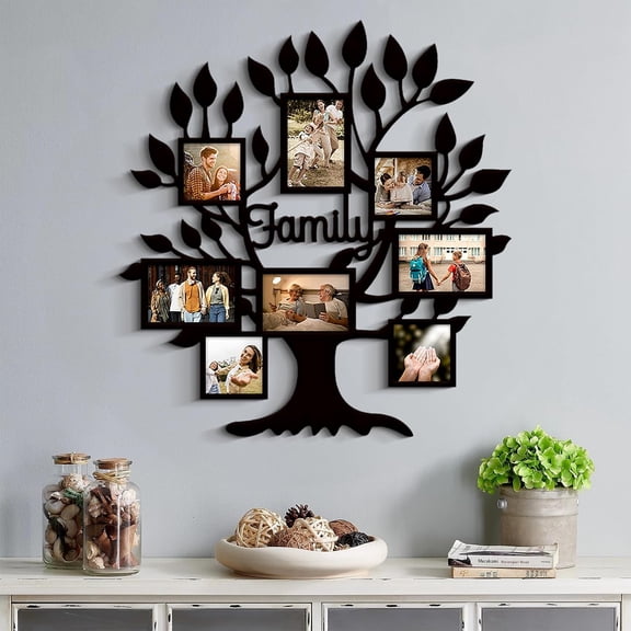MODE HOME Family Tree Picture Frame, 8 Opening Pictures Frame Collage (4 4''x6'', 4 4''x4'') Photo Frames for Wall Decor Modern Farmhouse Family Photo Frames for Wall Living Room Bedroom (Black)