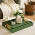 thumbnail image 1 of MODE HOME Green Shagreen Decorative Trays with Gold Handles, Set of 2 Modern Rectangle Faux Leather Serving Trays for Coffee Table, Ottoman & Vanity, 1 of 8