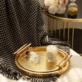 thumbnail image 1 of MODE HOME Modern Decorative Tray Set of 2, Wooden Round Crocodile Leather Tray with Polished Metal Handles, Decorative Serving Trays Coffee Table Trays Ottoman Platter for Home Decor (Golden), 1 of 7