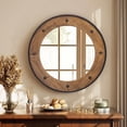thumbnail image 1 of MODE HOME Rustic Round Wall Mirror 30 Inch, Natural Wood Frame with Black Metal Trim, Industrial Farmhouse Round Wood Mirror, Decorative Wall Mirror for Bathroom, Living Room, Entryway, 1 of 7
