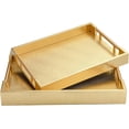 thumbnail image 1 of MODE HOME Set of 2 Woven Leather Ottoman Trays - Rectangular Decorative Trays with Gold Handles - Luxury Coffee Table & Serving Trays for Home Decor (Gold), 1 of 3