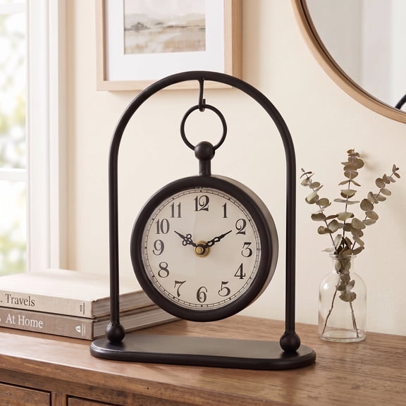 MODE HOME Vintage Metal Table Clock, Farmhouse Table Clock, Small Black Silent Non-Ticking Battery Operated Desk and Shelf Clocks for Home Kitchen Living Room Bedroom Decor