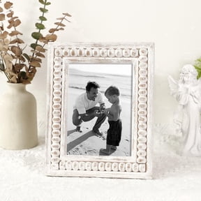 MODE HOME Whitewashed Wooden 5x7 Picture Frame with Beaded Design – Rustic and Boho Style, Decorative 5x7 Photo Frame for Home Decor, Farmhouse Rustic Picture Frame for Photos