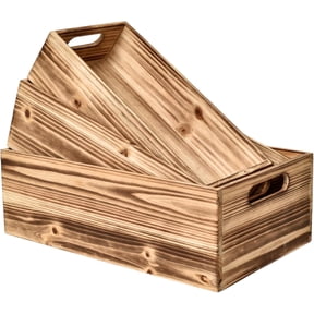 MODE HOME Wooden Storage Crates, Set of 3 Nesting Wood Boxes for Display and Organizing, Farmhouse Decorative Storage Bins for Crafts, Pantry & Living Room