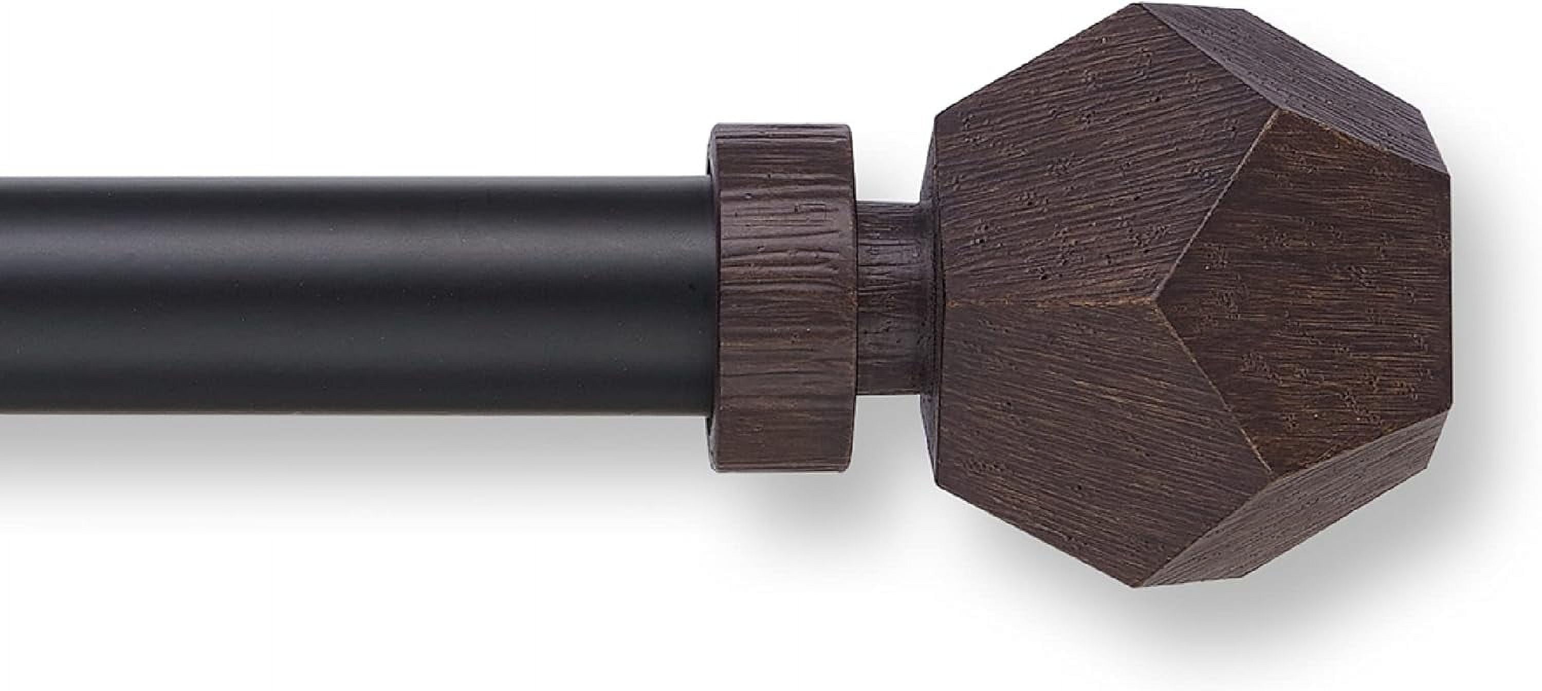 MODE Premium Collection Adjustable Single Curtain Rod Set with Geo Finials, Wood-Black Finish, fits windows 132 to 228 in
