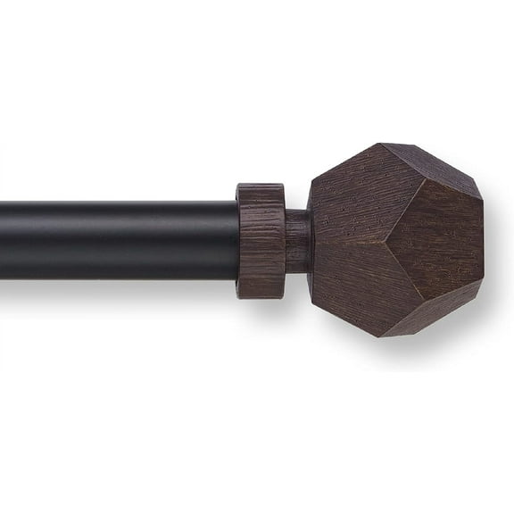 MODE Premium Collection Adjustable Single Curtain Rod Set with Geo Finials, Wood-Black Finish, fits windows 60 to 132 in