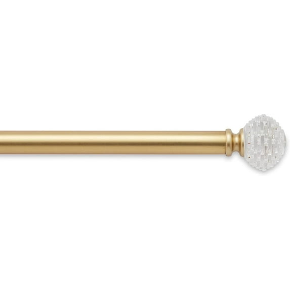MODE Premium Collection Adjustable Single Curtain Rod Set with Round Cut Crystal Finials, Fits 24” to 60” Windows
