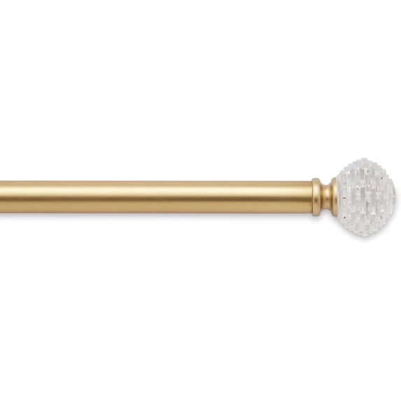 MODE Premium Collection Adjustable Single Curtain Rod Set with Round Cut Crystal Finials, Fits 60” to 132” Windows