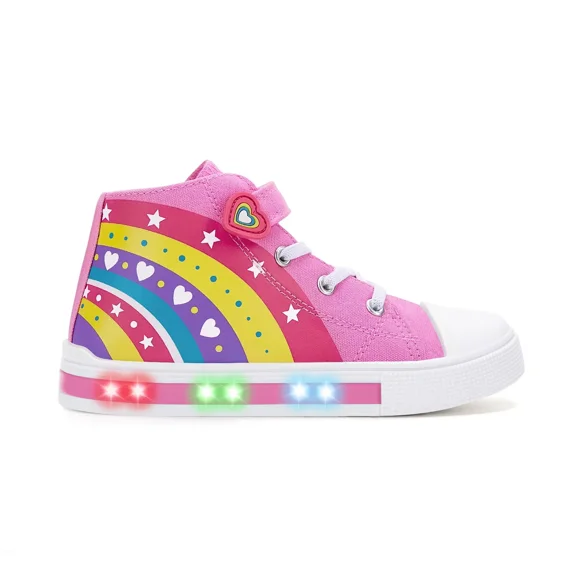 MODEBYME Kids Toddler Light Up Sneakers Girls High Top Flashing Walking Canvas Shoes, Pink, Size 1