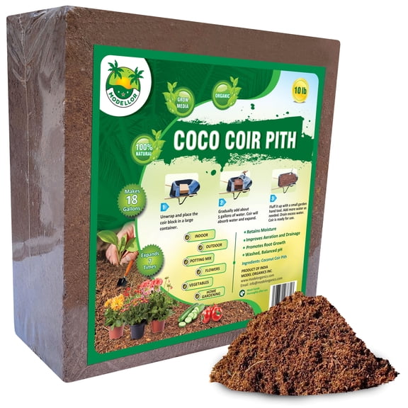 MODELLOR Premium Super Washed Coco Coir Brick 10 lb., yields 18 to 20 gallons, Organic, Seed Starter, pH Balanced, Gardening, Indoor, Outdoor use.