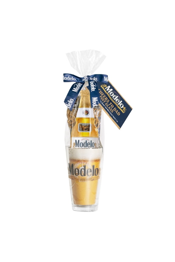 Father's Day Modelo Pint Glass Gift Set with Bottle Opener & Pretzel Twists