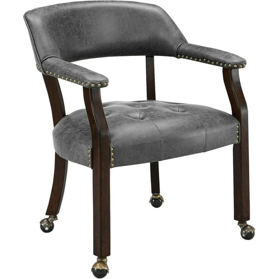 MODERION Solid Wood Caption's Chairs,Dinning Chairs with Wheels and Arms, Office Desk Chairs, Classic Swivel Accent Chairs with Upholstered,Dinner Chairs, 31.5¡±H for Living Room Gray SY1318GY