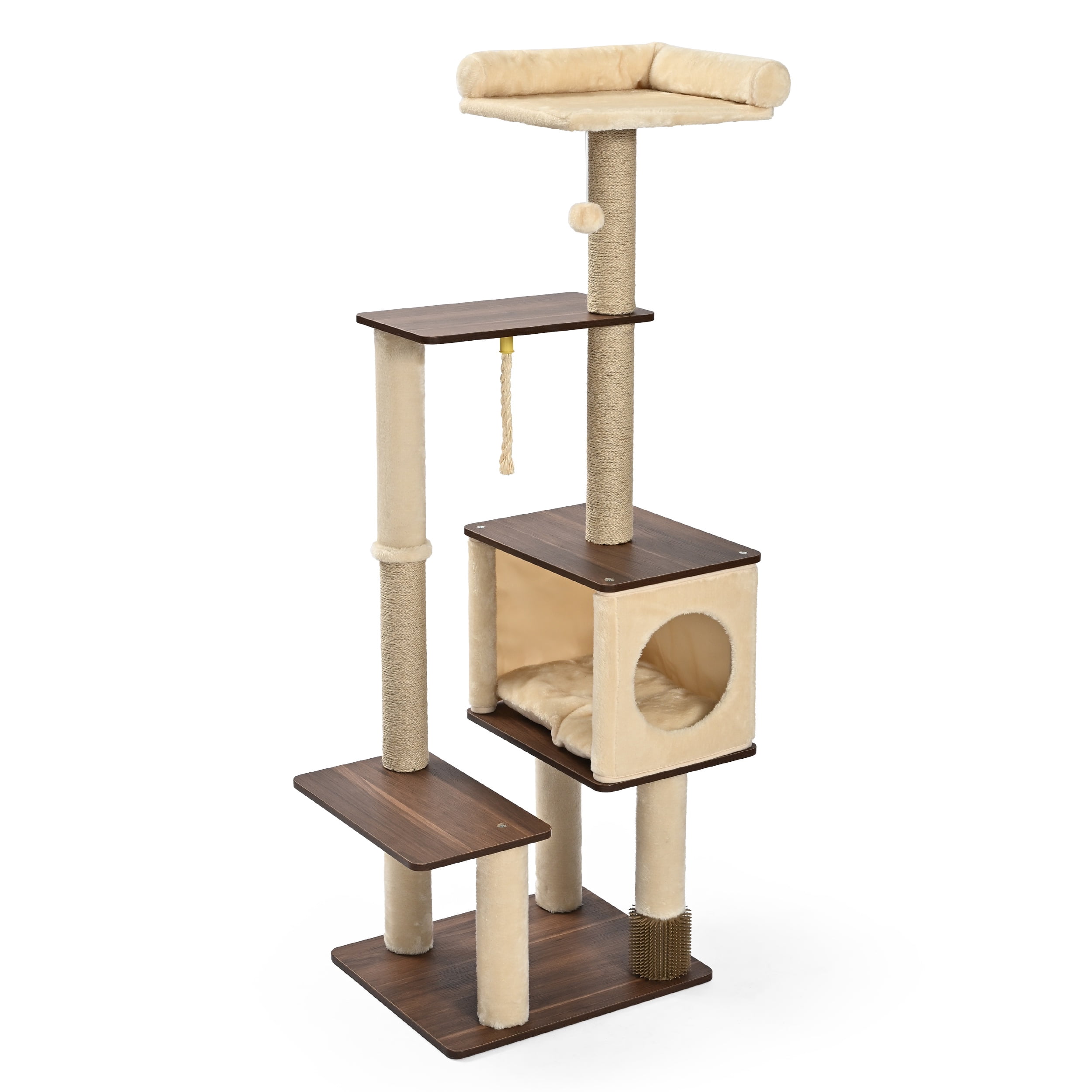 Vibrant Life 6-Level 56" Cat Tree with Grooming Brush and Condo, Beige