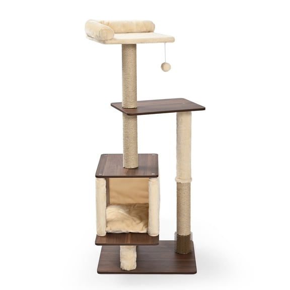 Vibrant Life 5-Level 49" Cat Tree with Grooming Brush and Condo, Beige
