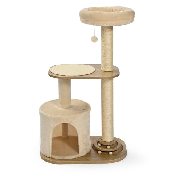 Vibrant Life 4-Level 40" Cat Tree with 2-Level Track Ball and Condo, Beige